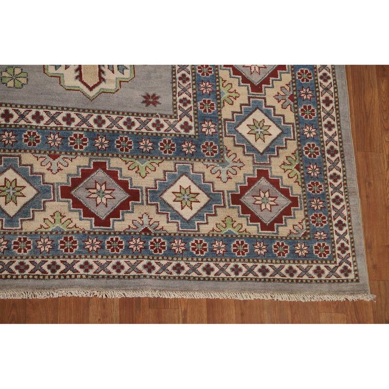 Gray Geometric Kazak Oriental Area Rug Handmade Wool Carpet - 9'11"x 13'3"