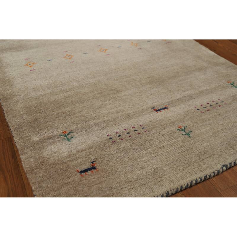 Hand Knotted Oriental 100% Wool Carpet Tribal Animal Pictorial Brown Gabbeh Area Rug - 4' 11'' X 3' 0''