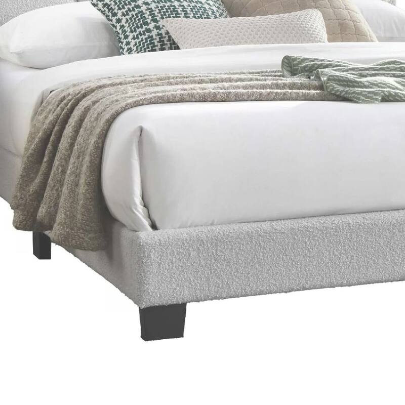 Madsy Full Bed, White Upholstered Fan-Shaped Headboard, Metallic Accents