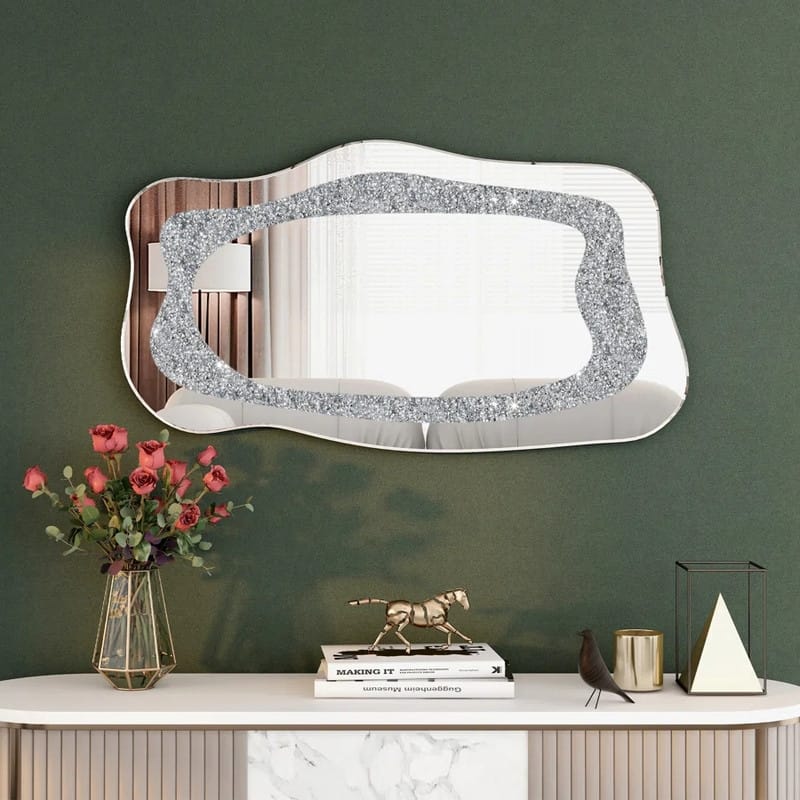 Irregular Wall Mirror Crushed Diamond Inlay Accent Mirror