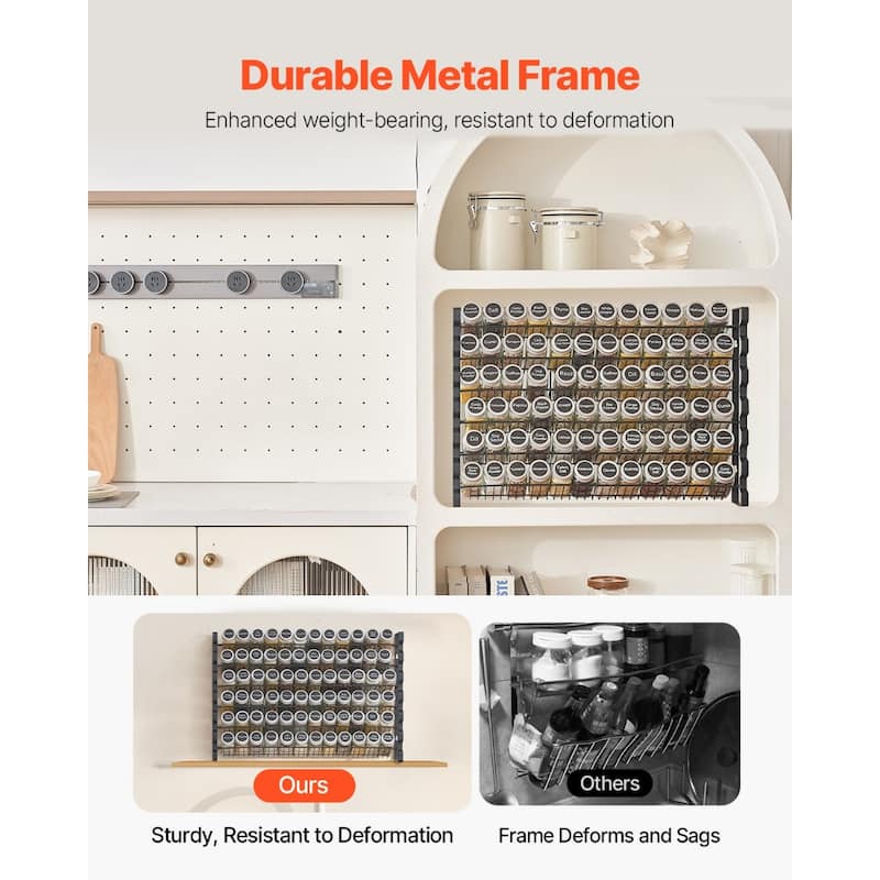 Black Steel Spice Rack with Glass Jars and Wall Mount Option