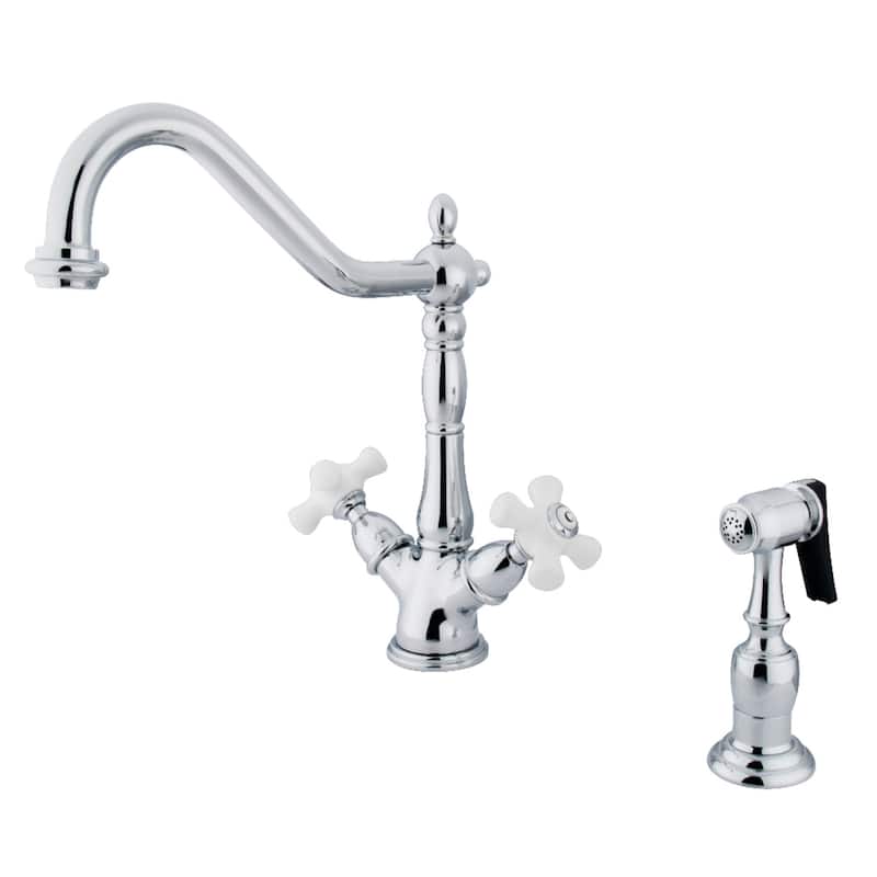 Kingston Brass Heritage Two-Handle Kitchen Faucet with Brass Sprayer - Polished Chrome