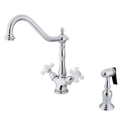 Kingston Brass Heritage Two-Handle Kitchen Faucet with Brass Sprayer