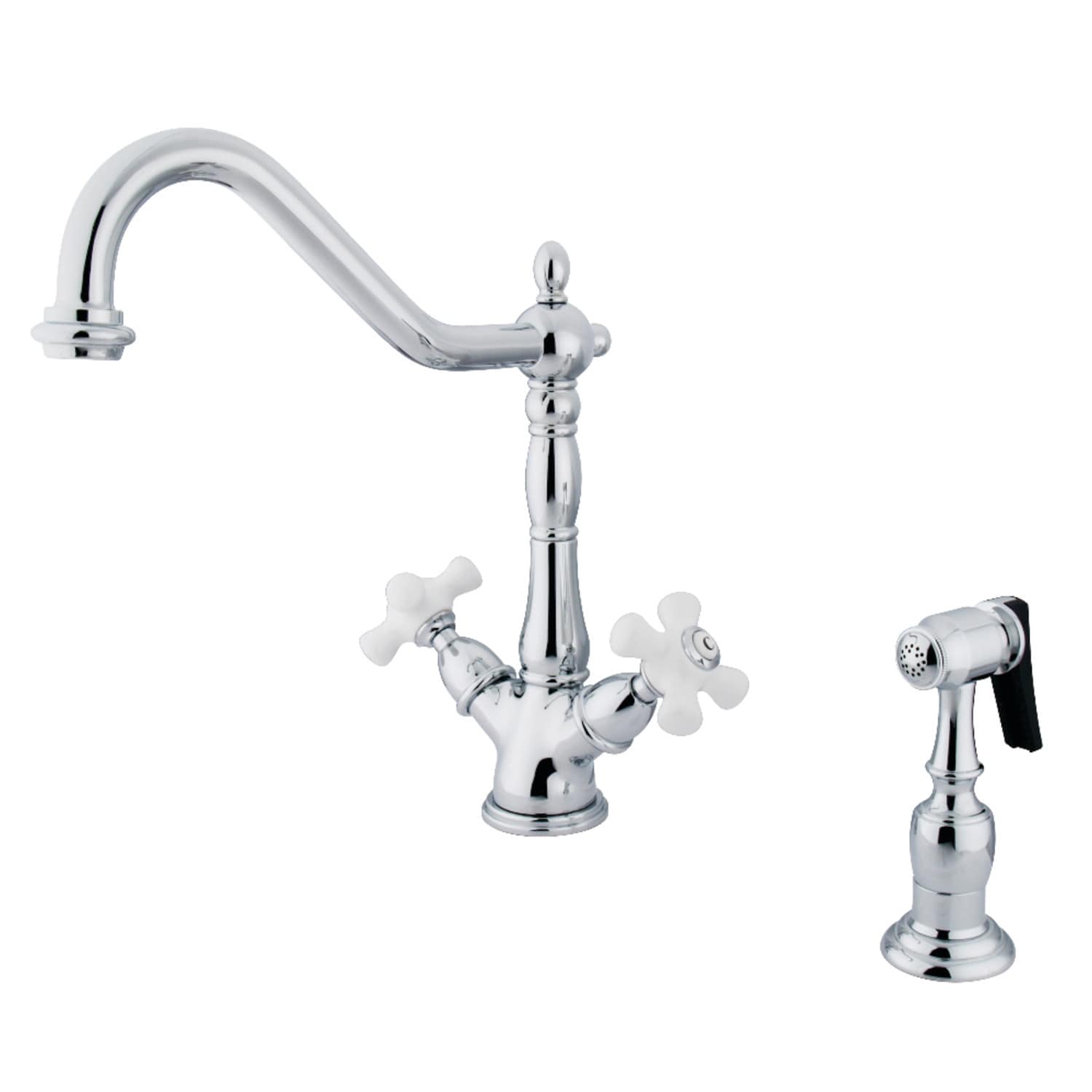 Kingston Brass Heritage Two-Handle Kitchen Faucet with Brass Sprayer