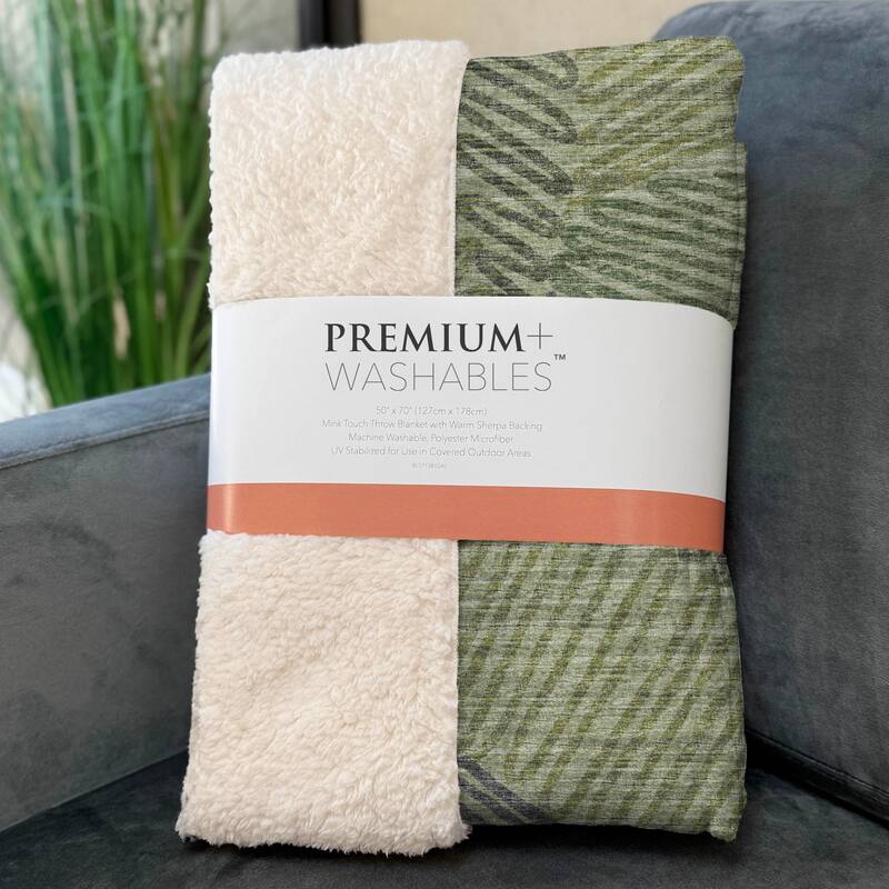 Premium Machine Washable ASB117 Modern Palms Sherpa Throw Blanket