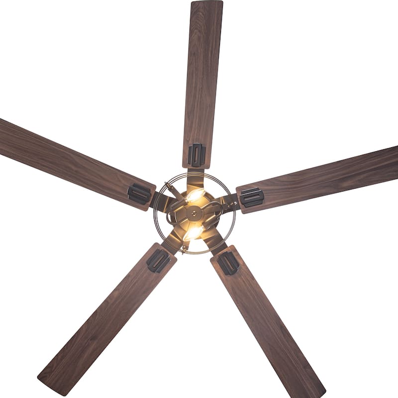 Vaczon 52" Industrial Reversible Wood 5-Blade Black Ceiling Fan with Light and APP Control