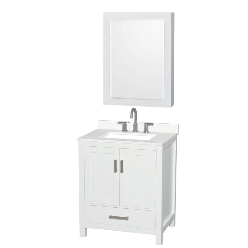 Wyndham Collection WCS141430S-QTZ-US3MED Sheffield 30" Free Standing - White / White Quartz Top / Brushed Chrome Hardware