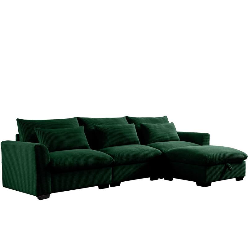 GDFStudio- Ravenscroft Corduroy Modular Sofa With Storage Ottoman