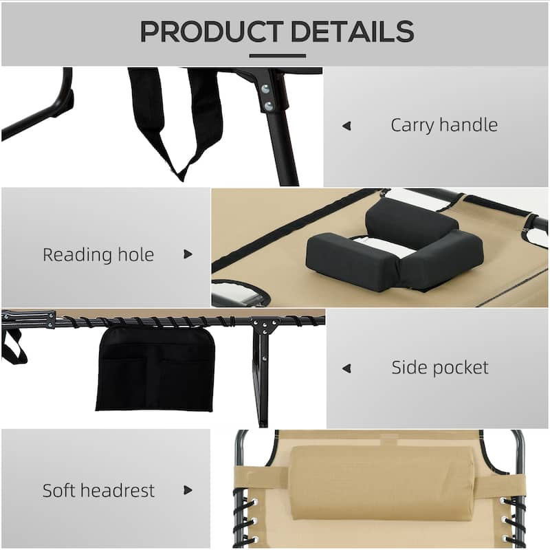 ,Outsunny Folding Chaise Lounge with 5-level Reclining Back, Outdoor Tanning Chair with Reading Face Hole