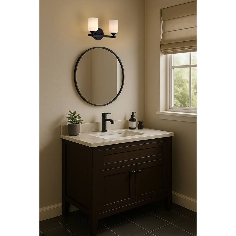 Solara 2 Light Vanity Matte Black Finish Frosted Ribbed Glass - Matte Black