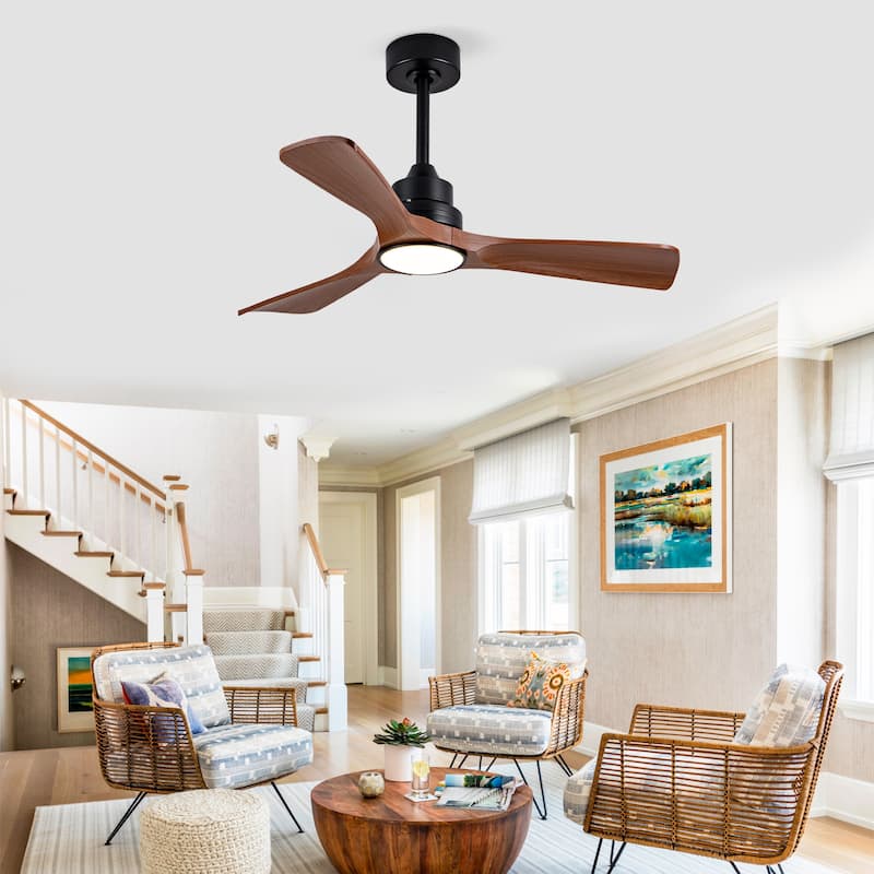 42 Inch Modern Black Ceiling Fan With Light 3 ABS Blades Remote Control Reversible DC Motor With Dimmable LED