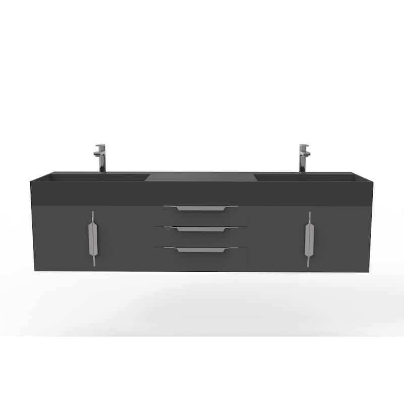 Amazon 72" Wall Mounted Bathroom Vanity Set w/ Black Top