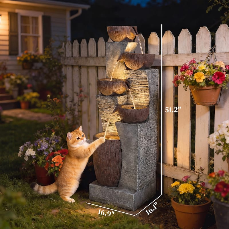 Outsunny Outdoor Water Fountain with 5-Tier Crock Design, 51.2" Tall Cascading Waterfall Garden Fountain