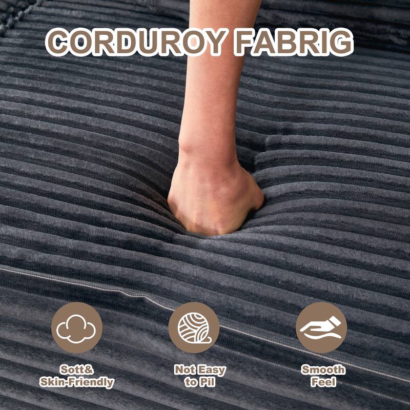 L-Shaped Modular Sectional Sofa with Ottoman, Striped Corduroy Deep Seat Cloud Couch, Large 4-Seat Corner Sofa