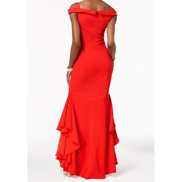 xscape red ruffle dress