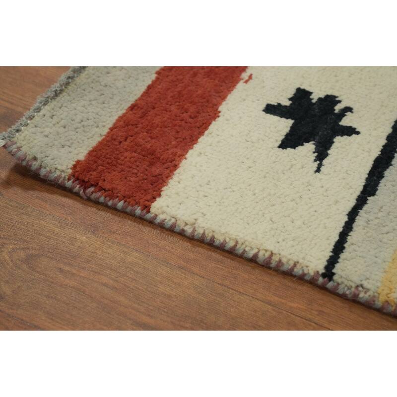 Geometric Gabbeh Vegetable Dye Area Rug Handmade Carpet - 8' 11'' X 6' 0''