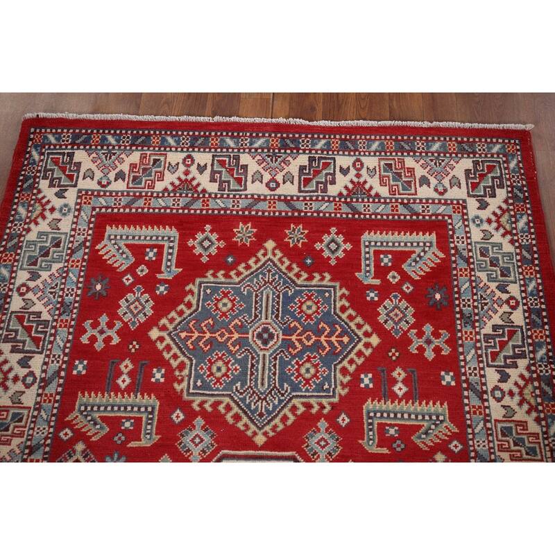 Red Kazak Oriental Foyer Rug Handmade Wool Carpet - 4'0" x 6'3"