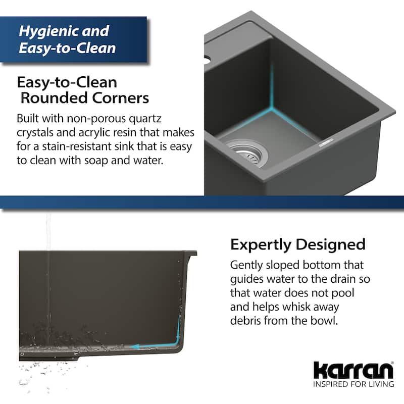 Karran QT-825 Drop-in 15-3/4" Single Bowl Quartz Composite Kitchen Sink