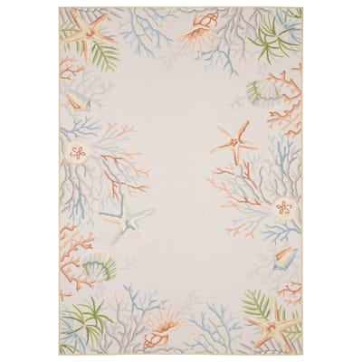 Style Haven Flores Coral Star Fish Beige/Multi Indoor-Outdoor Washable Rug