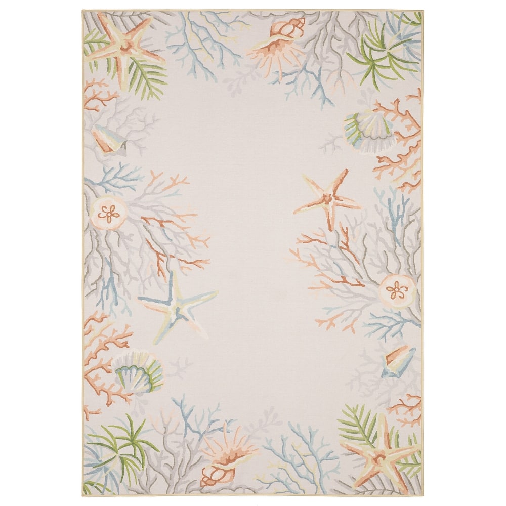 Style Haven Flores Coral Star Fish Beige/Multi Indoor-Outdoor Washable Rug