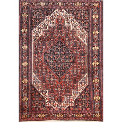 Hand Knotted Oriental 100% Wool Carpet Traditional Medallion Oranges & Rust Senneh Area Rug - 5' 0'' X 3' 7''