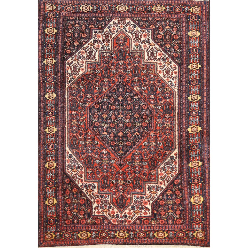 Hand Knotted Oriental 100% Wool Carpet Traditional Medallion Oranges & Rust Senneh Area Rug - 5' 0'' X 3' 7''