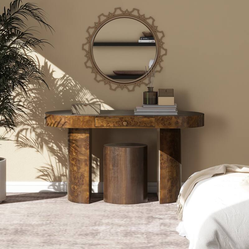 Jesse 55.5" Contemporary Single Drawer Burl Wood Oval Computer Desk