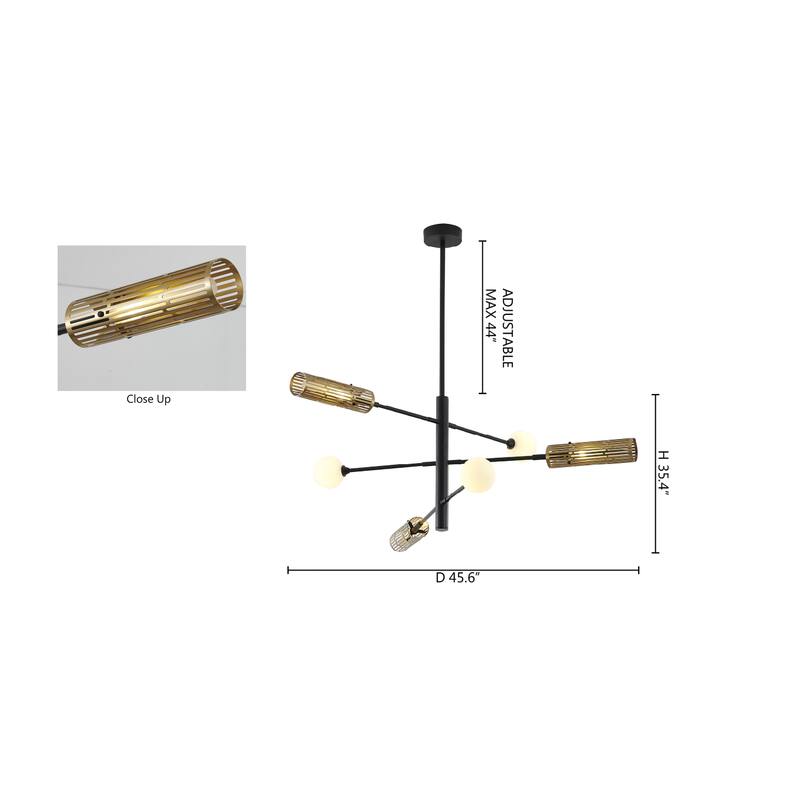 6-Light Black And Gold Chandelier With White Glass Shades