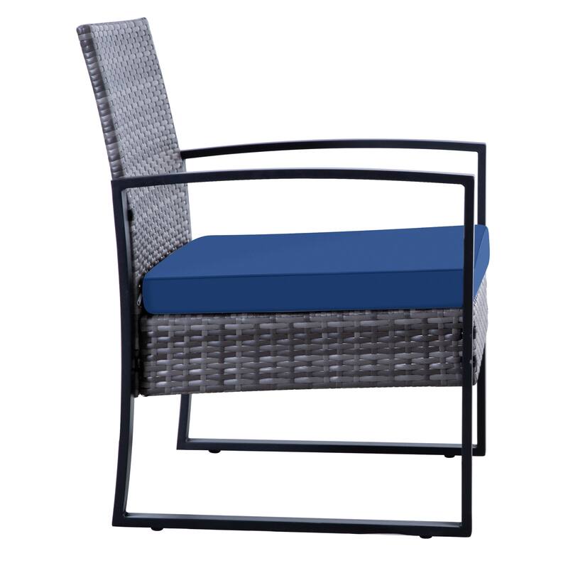 3 Piece Outdoor PE Wicker Furniture Set, Patio Brown Rattan Sectional Sofa Couch with Washable Cushions