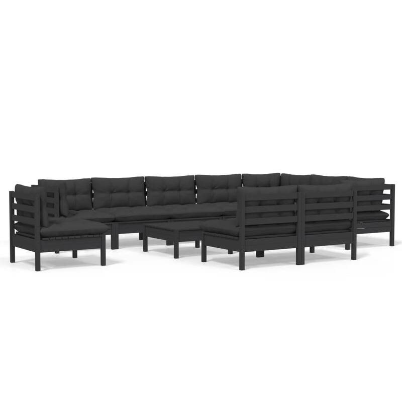vidaXL Solid Pinewood Patio Lounge Set 9 Piece with Cushions Multi Colors