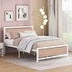 preview thumbnail 4 of 7, White Full Size Bed Frame Metal Platform with Wood Headboard Footboard, Heavy Duty Steel Slats Support/ No Box Spring Required