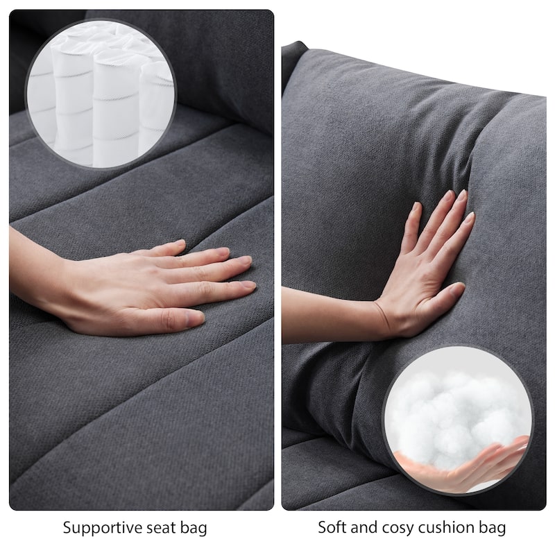 [VIDEO provided][New]89*79"Modern Sectional Sofa with Vertical Stripes,2 Pillows,5-Seat Couch with Convertible Ottoman,Various C - N/A