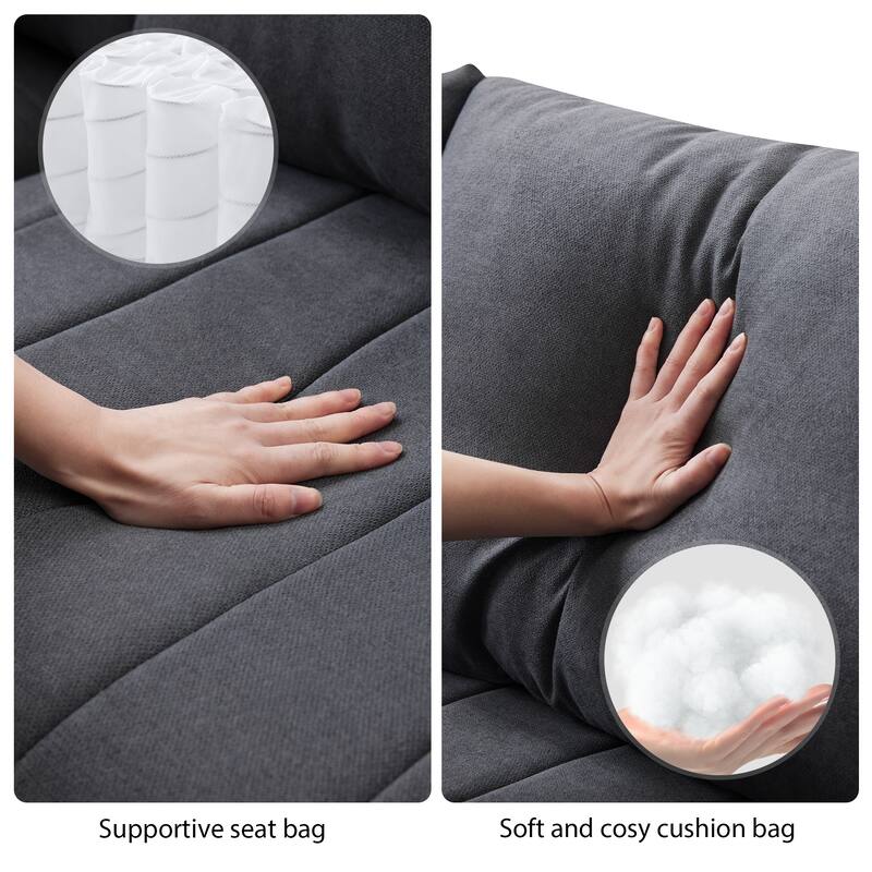 Modular L-Shaped Sectional Sofa with Movable Ottoman, 5 Seat Corner Couch with Throw Pillows, Comfy Cloud Upholstered Sofa