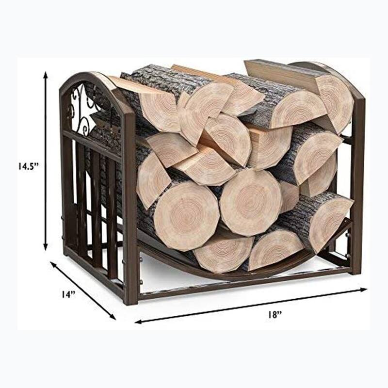 Home-Complete 15" Scroll Design Decoration Small Heavy-Duty Firewood Rack Outdoor & Indoor, Rustic Firewood Rack - Brown