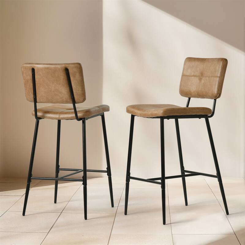 Homy Casa Set of 2 Faux Leather Counter Stools/Bar stools with Black Metal Legs and Low Backrest - N/A - Counter Height