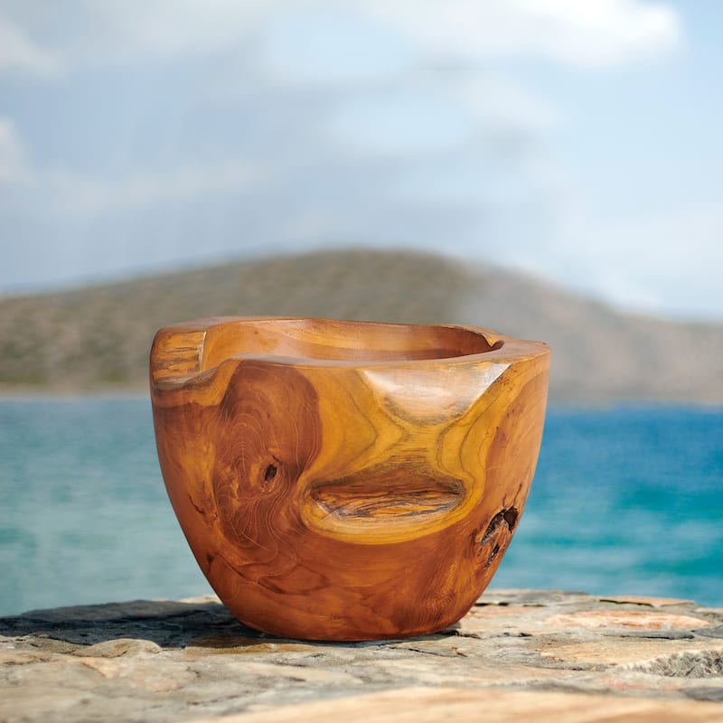 Greenage Mangkok Tebal Bowl Teak Wood Handmade Decorative Bowl - 11.81"x 11.81"x 8.27" - 11.81"x 11.81"x 8.27"