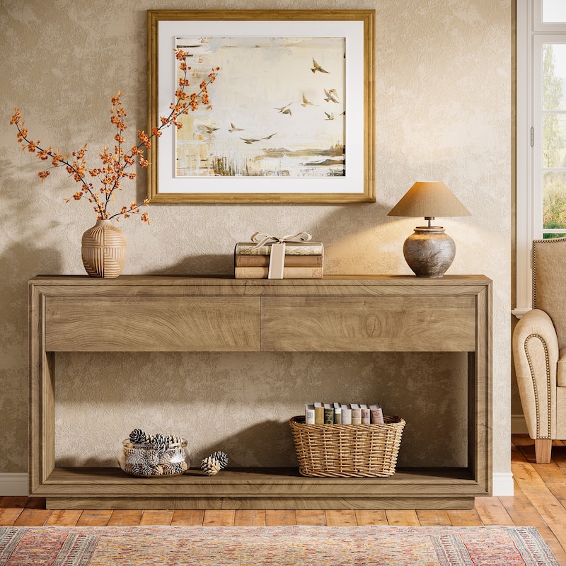 63" Farmhouse Entryway Table with Storage for Living Room