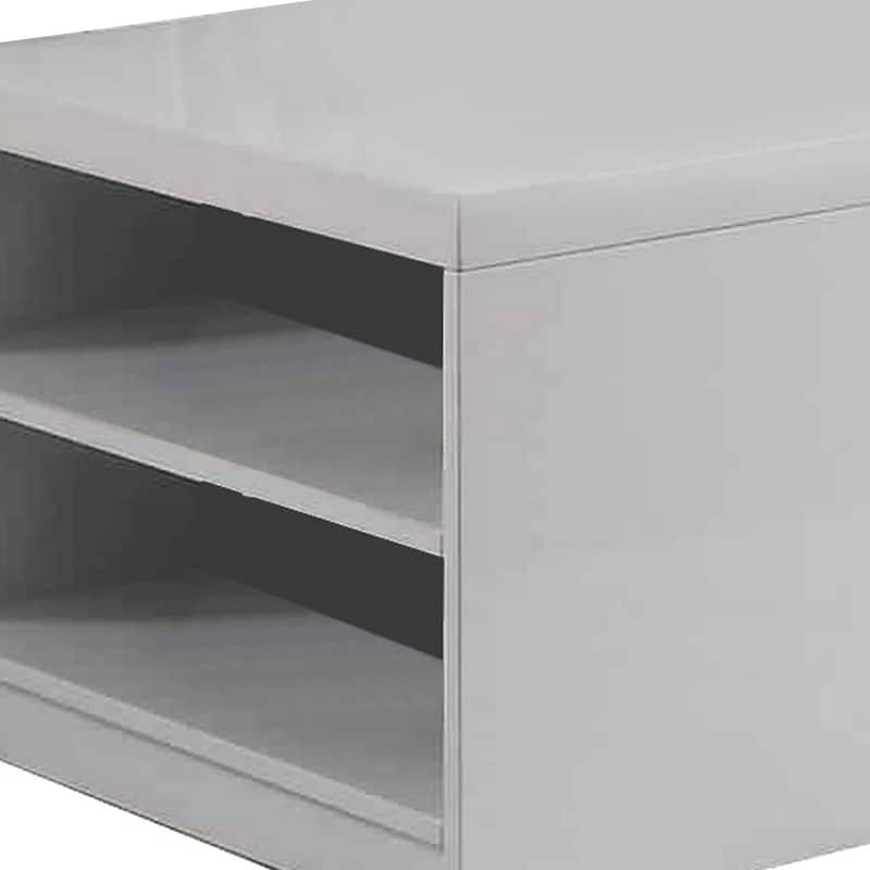 Wood and Metal Frame Coffee Table with Open Shelves, White and Chrome