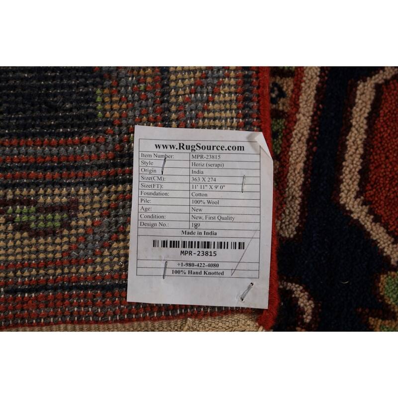 Orange Medallion Heriz Serapi Indian Area Rug Handmade Wool Carpet - 9'0"x 11'11"