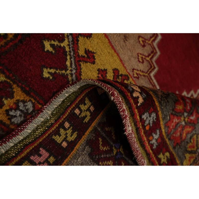 Hand Knotted Oriental 100% Wool Carpet Transitional Geometric Red Anatolian Area Rug - 5' 6'' X 3' 6''