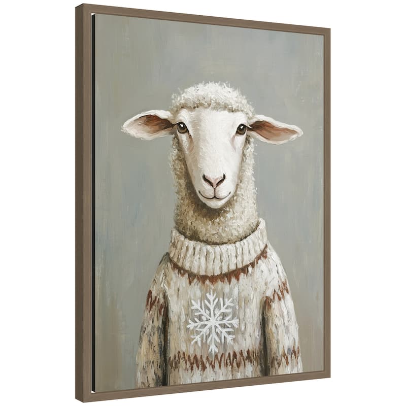 Kate and Laurel Sylvie Framed Canvas Sheep in Winter Snowflake Sweater by The Creative Bunch Studio - Gold