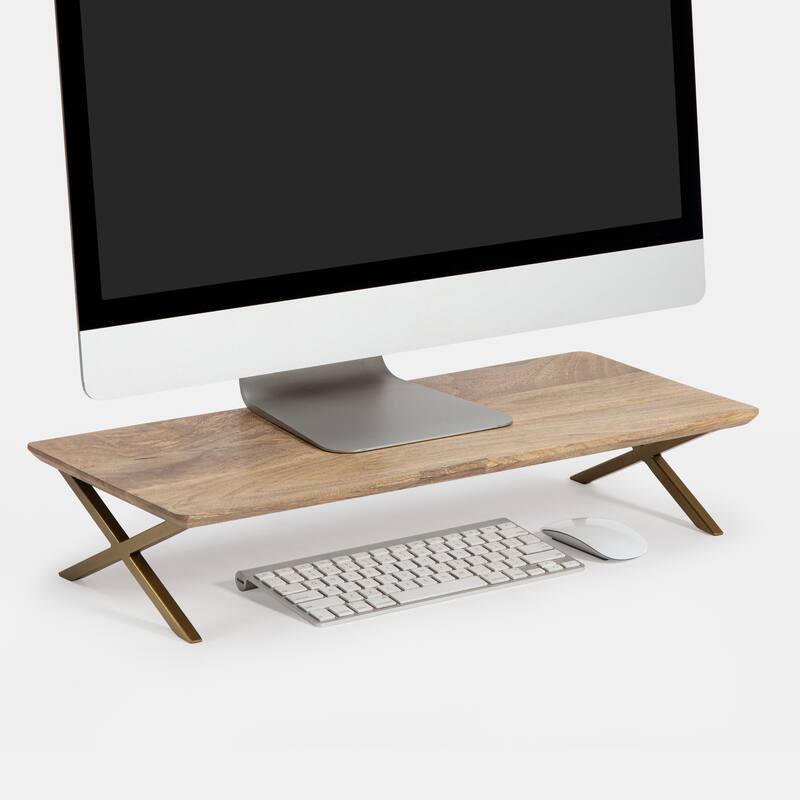 Jani Wood Monitor Stand Riser Desk - Ergonomic Design Stand, Desktop Organizer Table for Home, Office Workspace, Gaming Desk - Yellow