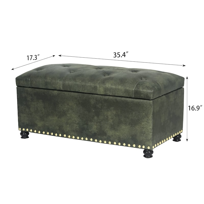 Adeco Rectangular Storage Ottoman Tufted Faux-Leather Bench Lifted Top
