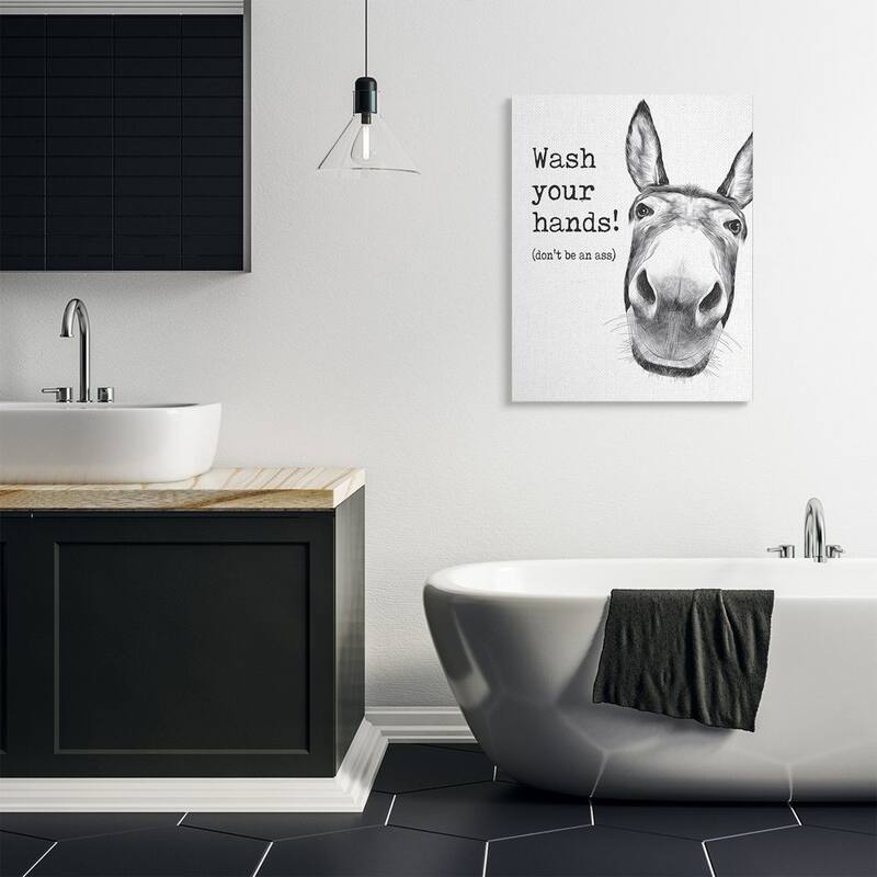 Stupell Wash Your Hands Donkey Quote Bathroom Animal Humor Canvas Wall Art
