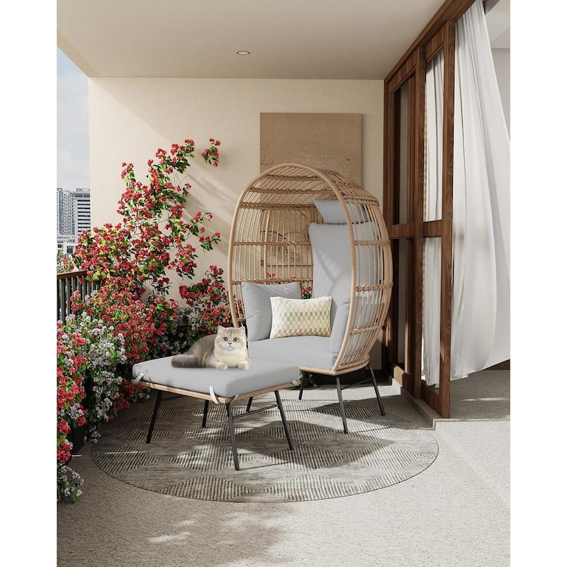 Patio Egg Chair Outdoor with Ottoman Cushions