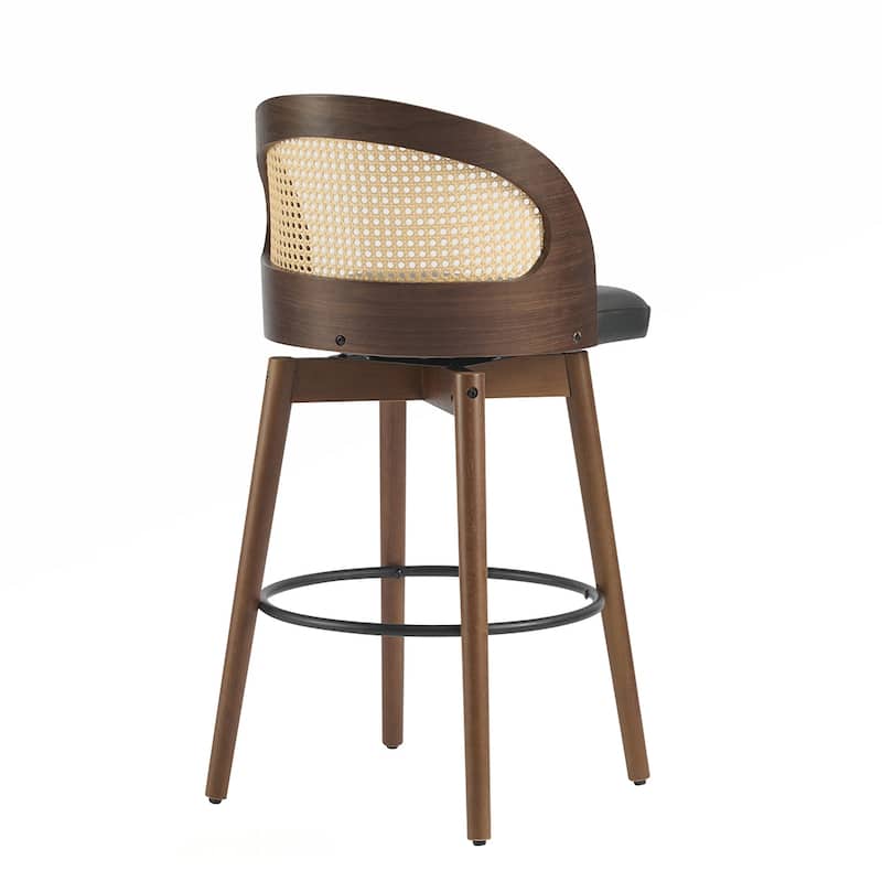 Rattan Fabric Wood Barstool