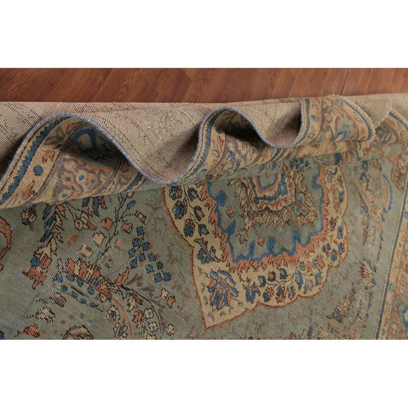 Distressed Blue Tabriz Persian Area Rug Hand-Knotted Wool Carpet - 8'1"x 11'0"