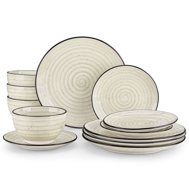 vancasso Bonbon Stoneware 12-Piece Timeless Classic Dinnerware Set - Beige