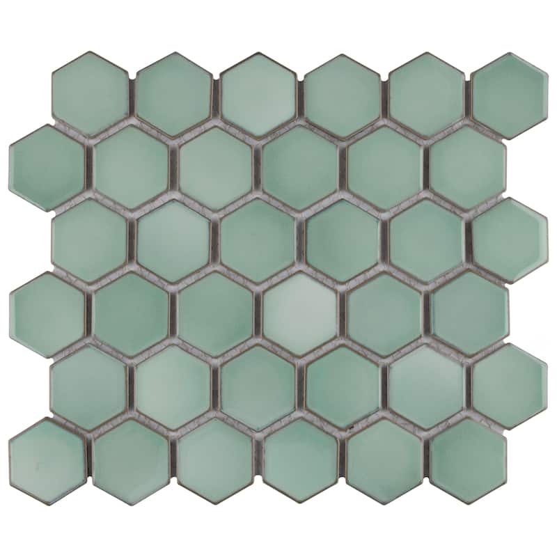 Merola Tile Hudson Due 2" Hex Mint Green 10-7/8" x 12-5/8" Porcelain Mosaic Floor and Wall Tile