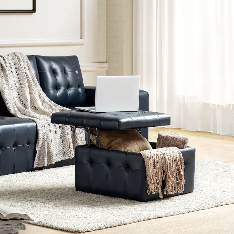 Aurora Genuine Leather Ottoman with Tufted Design by HULALA HOME